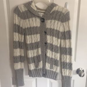 Hooded Gray and White Button Sweater